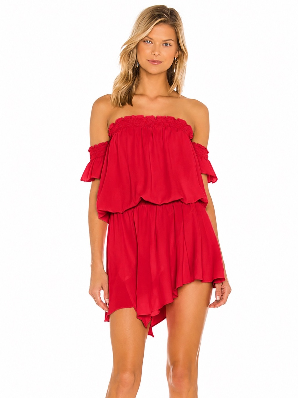 Amanda Uprichard Red Off-Shoulder Mini Dress Size M Romantic Party Cocktail
